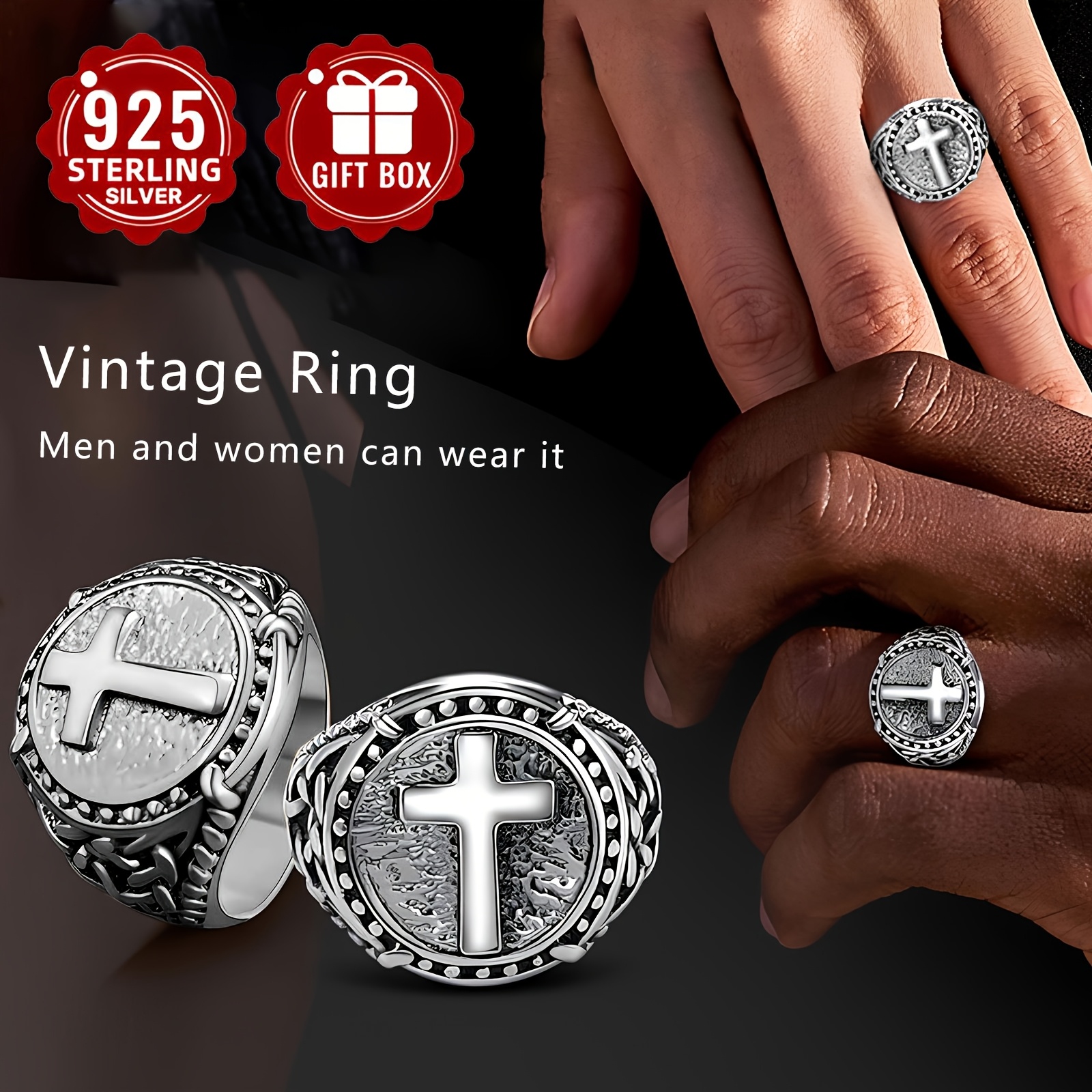 Celtic Knot Cross Ring S925 Silver Men Women